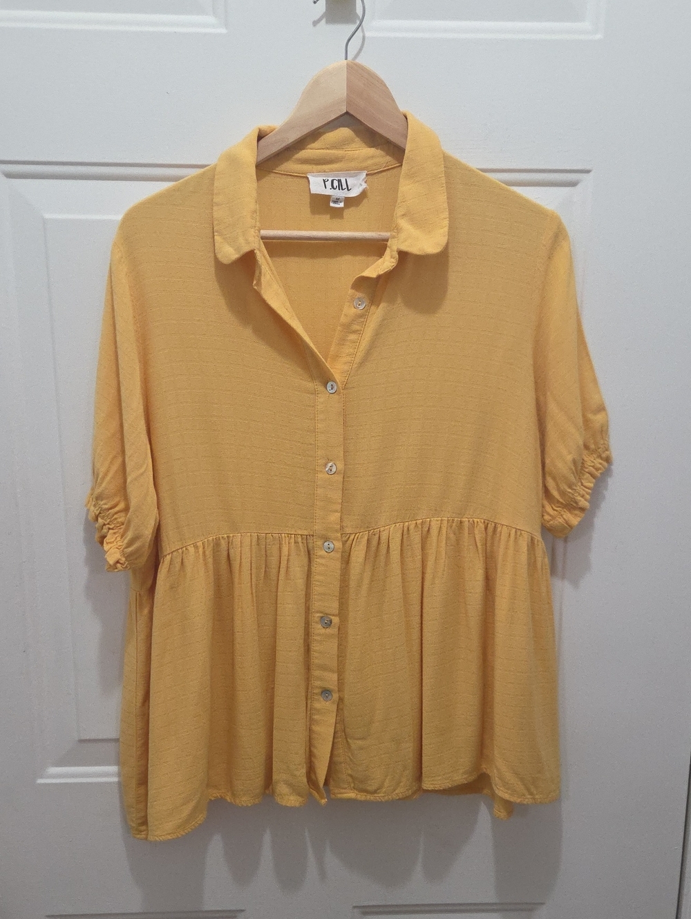 Yellow Button-Front SS Peplum Blouse M